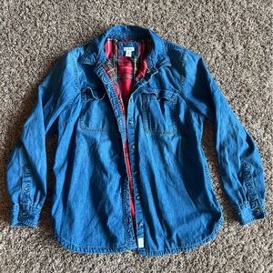 Retro L.L. Bean Flannel Lined Button Down Denim Shirt